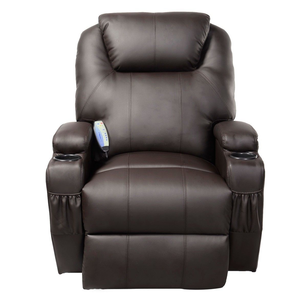 Brown Heated Massage Recliner Chair | 8 Vibration Nodes | Cup Holders + Folding Footrest