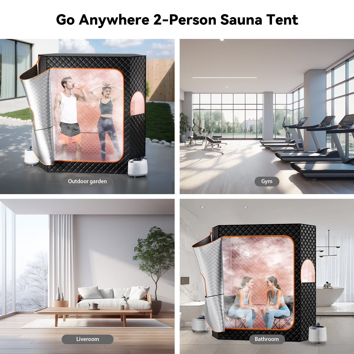 2 Person Extra Large Sauna Tent, Portable Steam Sauna Box with 2 Steamers, 2 Folding Chair, Timer Remote Control, 74"H X 69"W X 32.5"D