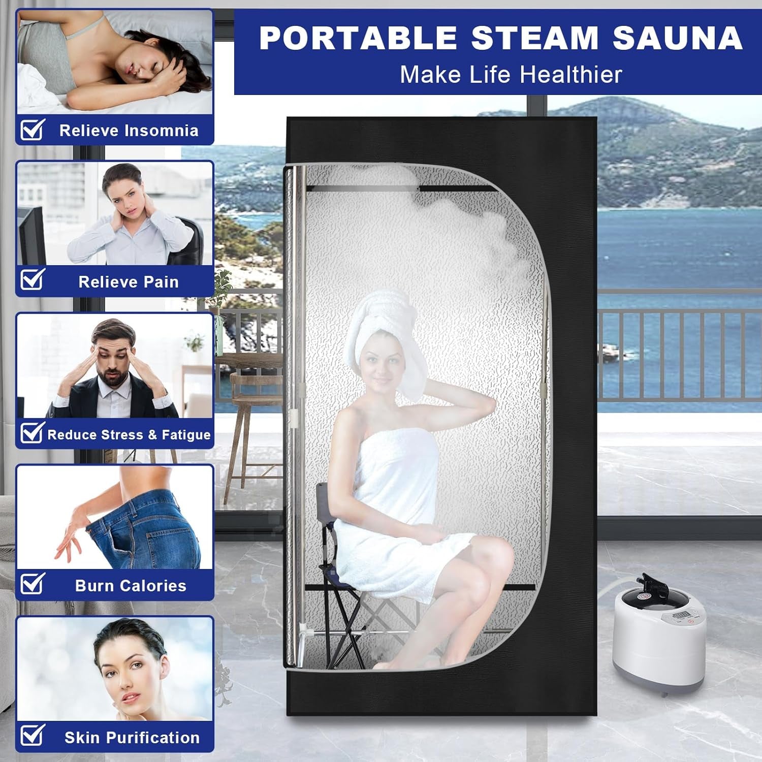 Portable Steam Sauna Room Full Body Sauna Suit for Home Indoor Portable Steam Sauna Tent with Folding Chair and Remote Control