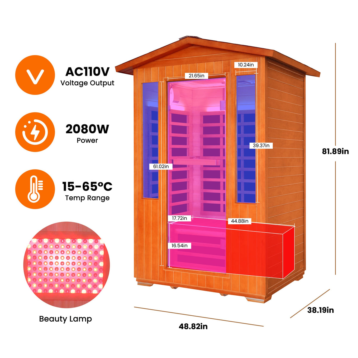 2-Person Outdoor Sauna Room | Fir & Red Cedar | 2,000W