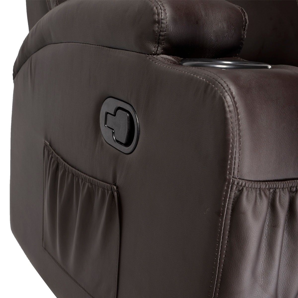Brown Heated Massage Recliner Chair | 8 Vibration Nodes | Cup Holders + Folding Footrest