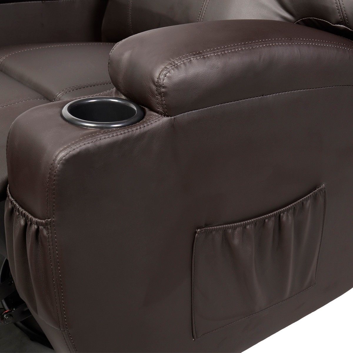 Brown Heated Massage Recliner Chair | 8 Vibration Nodes | Cup Holders + Folding Footrest
