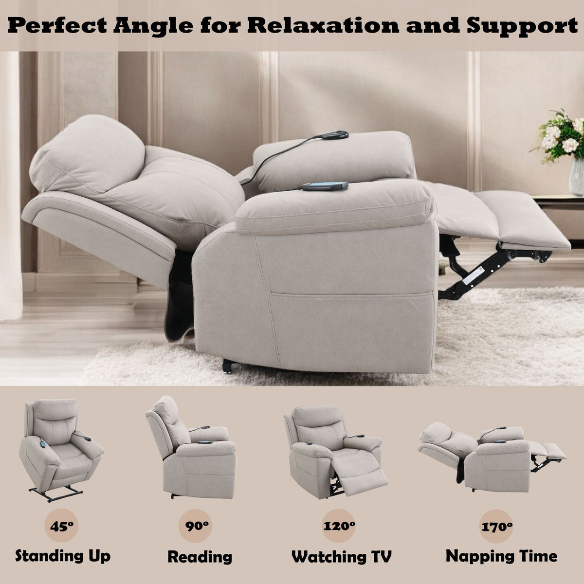 Chriki Power Lift Recliner with Heat & Massage | Microfiber Upholstery