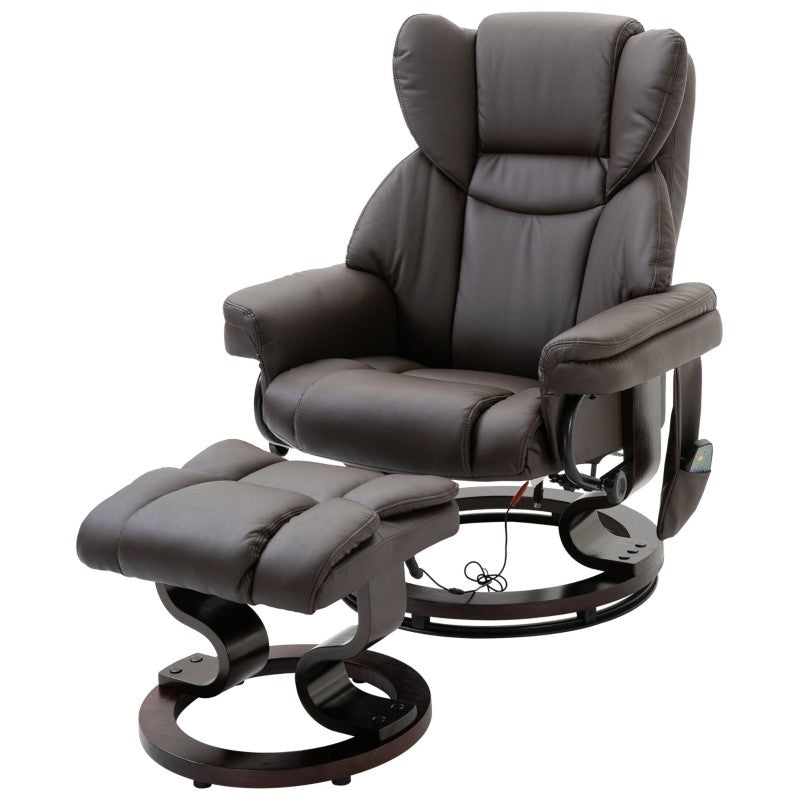 Brown Faux Leather Massage Recliner with Ottoman | 5 Modes | 145° Recline