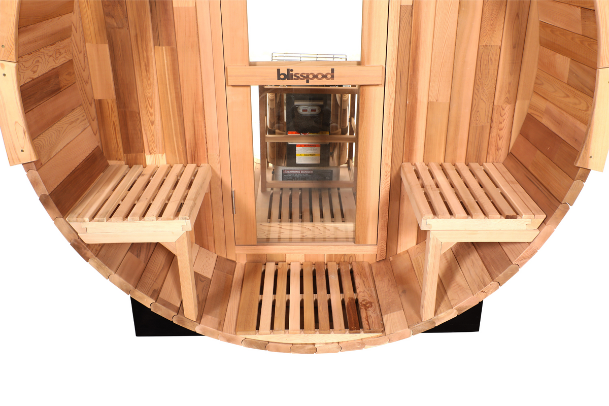 Blisspod Prague Outdoor Electric Barrel Sauna | Canadian Red Cedar | 2–4 or 4–6 Person Sizes